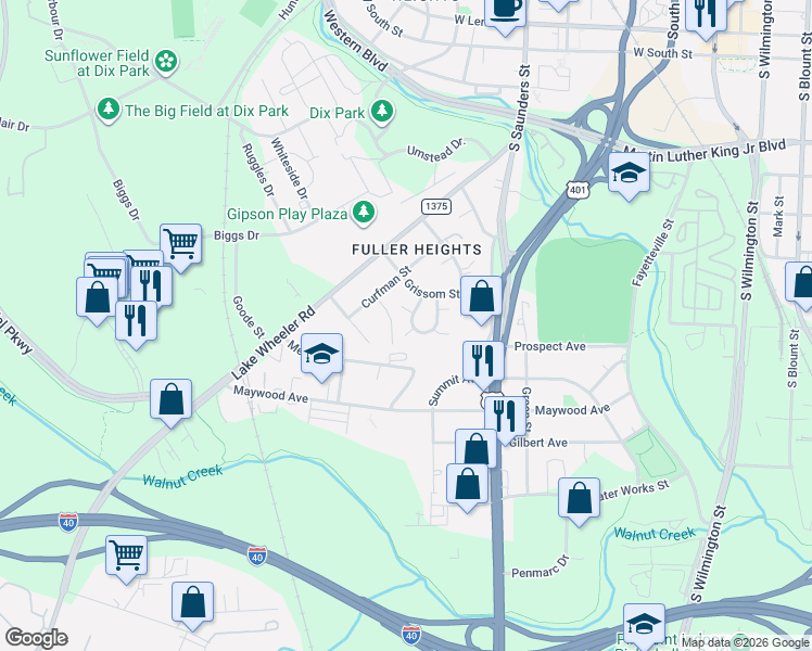 map of restaurants, bars, coffee shops, grocery stores, and more near 500 Ellis Court in Raleigh
