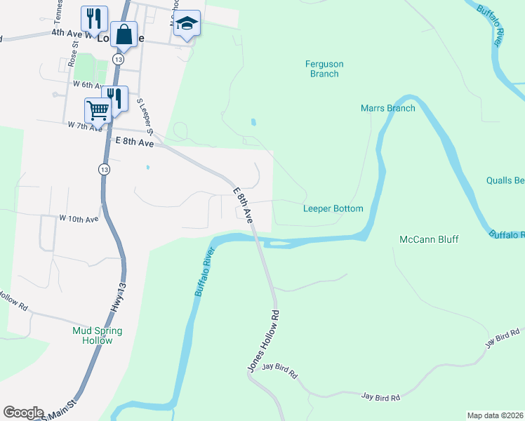 map of restaurants, bars, coffee shops, grocery stores, and more near 625 East 8th Avenue in Lobelville