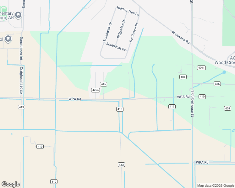 map of restaurants, bars, coffee shops, grocery stores, and more near 2251 WPA Road in Jonesboro