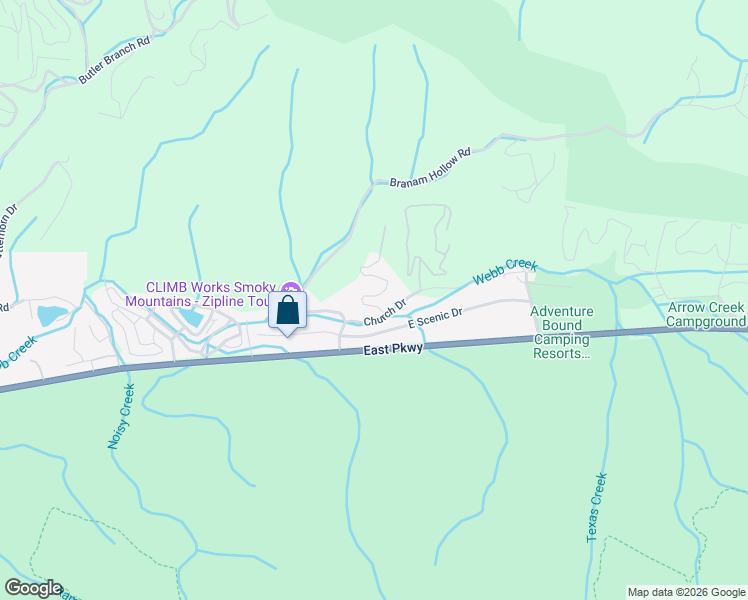map of restaurants, bars, coffee shops, grocery stores, and more near 4403 Church Drive in Gatlinburg