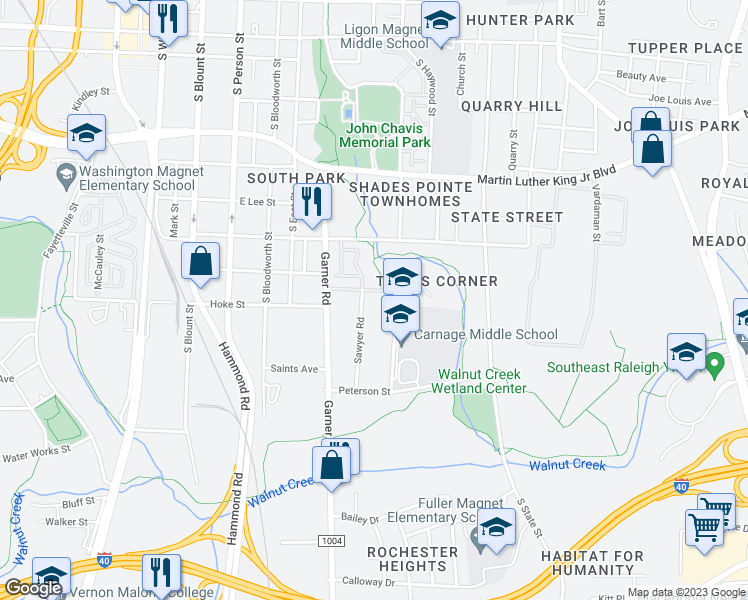 map of restaurants, bars, coffee shops, grocery stores, and more near 704 McMakin Street in Raleigh