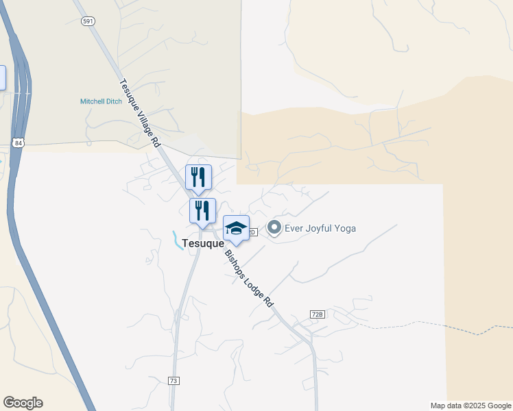 map of restaurants, bars, coffee shops, grocery stores, and more near 11A Camino Las Cuatas in Santa Fe