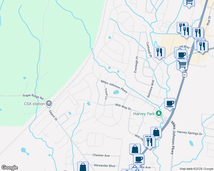 map of restaurants, bars, coffee shops, grocery stores, and more near 6007 Trout Lane in Spring Hill