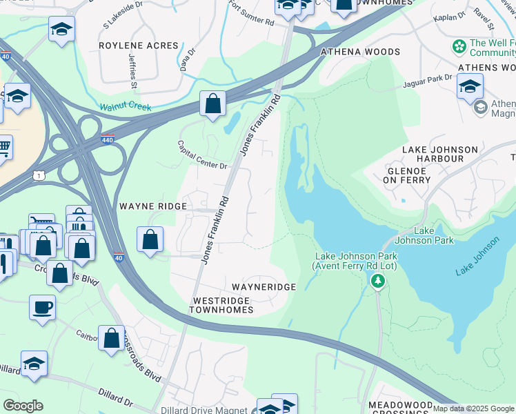 map of restaurants, bars, coffee shops, grocery stores, and more near 1201 Trillium Circle in Raleigh