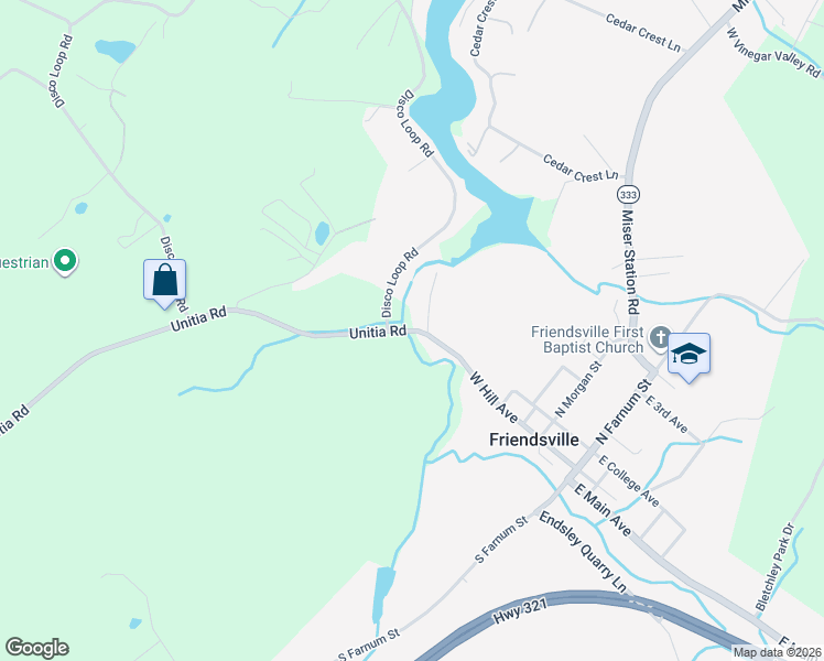 map of restaurants, bars, coffee shops, grocery stores, and more near 122 Disco Loop Road in Friendsville