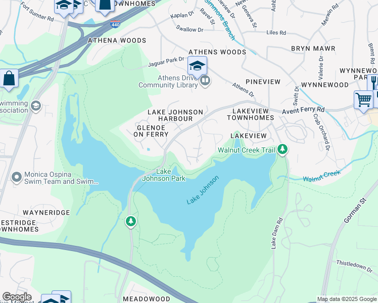 map of restaurants, bars, coffee shops, grocery stores, and more near 4307 Avent Ferry Road in Raleigh