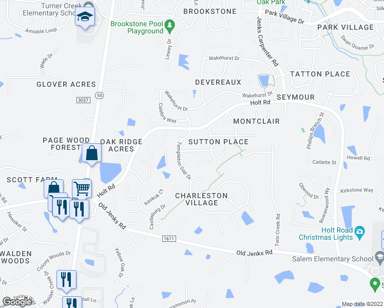 map of restaurants, bars, coffee shops, grocery stores, and more near 2008 Patapsco Drive in Apex
