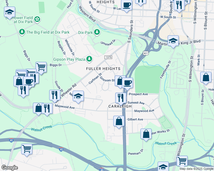 map of restaurants, bars, coffee shops, grocery stores, and more near 412 Talmage Street in Raleigh