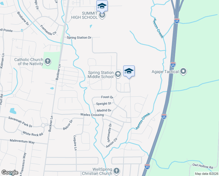 map of restaurants, bars, coffee shops, grocery stores, and more near Spring Station Rd. in Thompson's Station