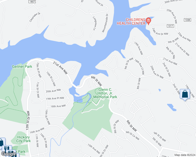 map of restaurants, bars, coffee shops, grocery stores, and more near 2140 6th Street Northwest in Hickory