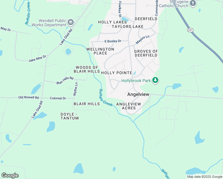 map of restaurants, bars, coffee shops, grocery stores, and more near 824 Lusterleaf Place in Wendell