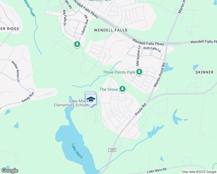 map of restaurants, bars, coffee shops, grocery stores, and more near 1205 Elk Falls Drive in Wendell