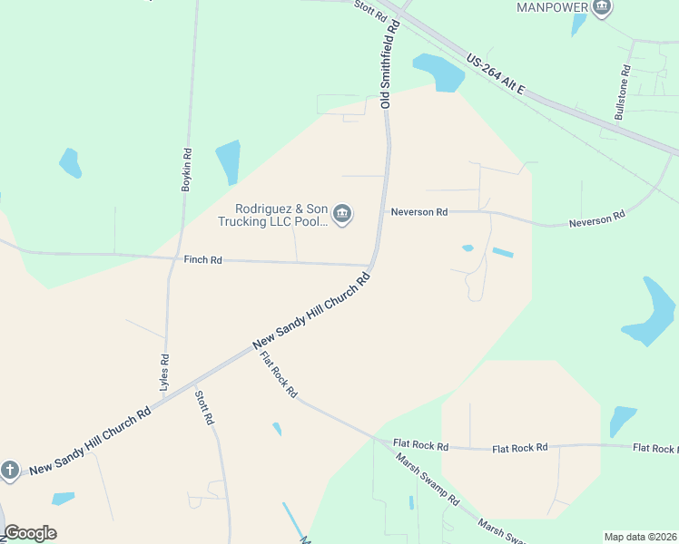 map of restaurants, bars, coffee shops, grocery stores, and more near 5130-5298 Finch Road in Bailey