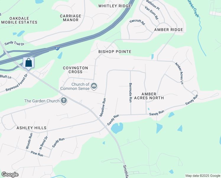 map of restaurants, bars, coffee shops, grocery stores, and more near 5608 Meadow Run in Knightdale