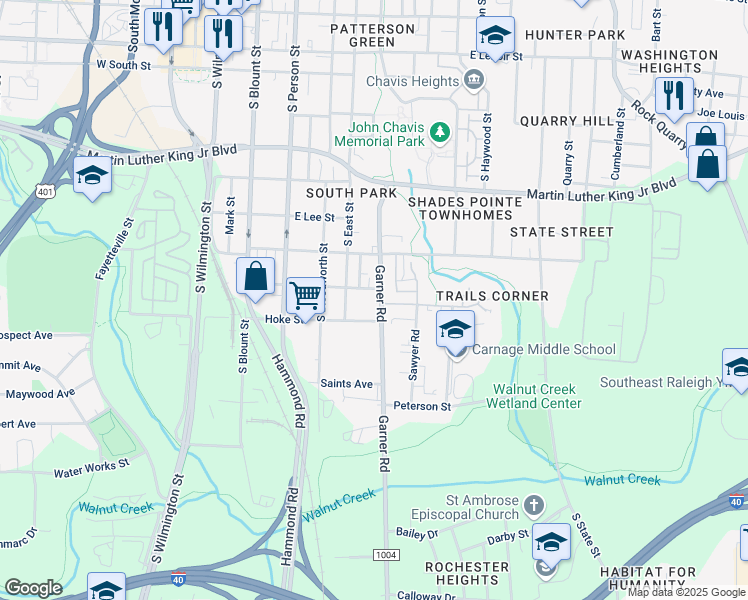 map of restaurants, bars, coffee shops, grocery stores, and more near 528 Branch Street in Raleigh