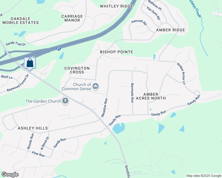 map of restaurants, bars, coffee shops, grocery stores, and more near 5608 Meadow Run in Knightdale