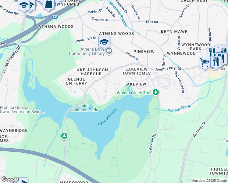 map of restaurants, bars, coffee shops, grocery stores, and more near 4271 The Oaks Drive in Raleigh