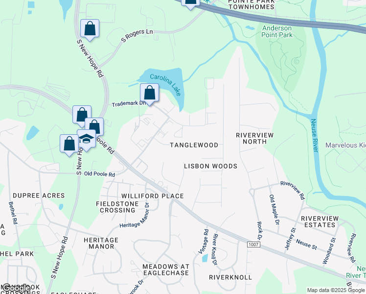 map of restaurants, bars, coffee shops, grocery stores, and more near 5308 Tanglewood Pine Lane in Raleigh