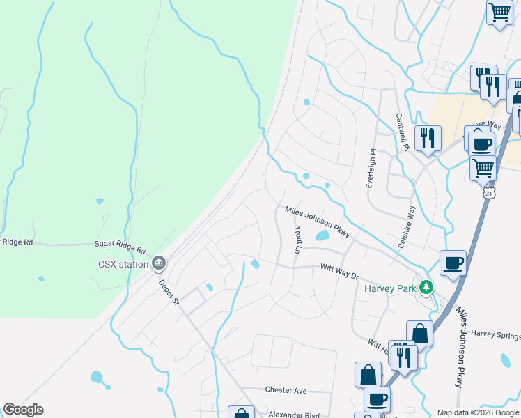 map of restaurants, bars, coffee shops, grocery stores, and more near 1905 Kittemer Lane in Spring Hill