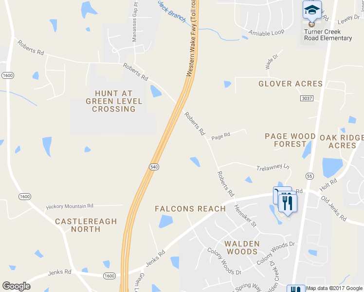 map of restaurants, bars, coffee shops, grocery stores, and more near 7129 Roberts Road in Cary