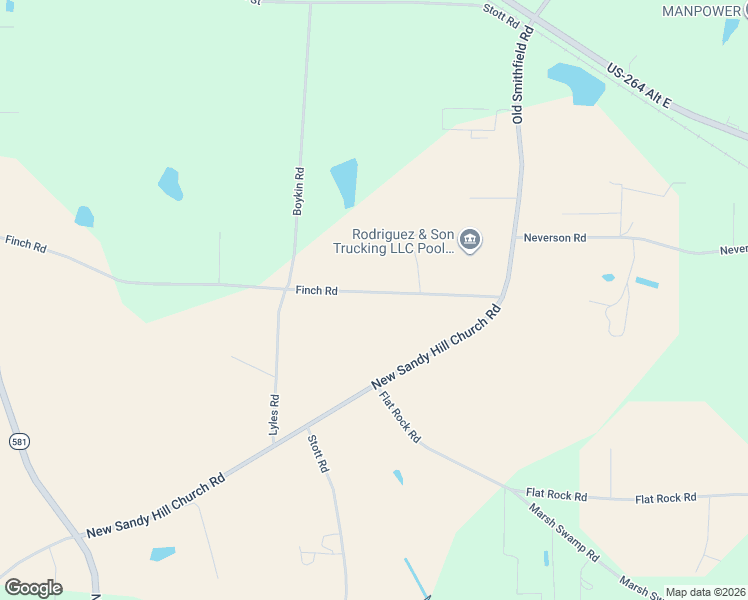 map of restaurants, bars, coffee shops, grocery stores, and more near 5448 Finch Road in Bailey