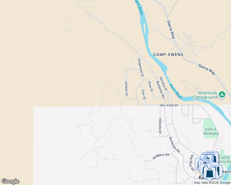 map of restaurants, bars, coffee shops, grocery stores, and more near 14 Oak Court in Kernville
