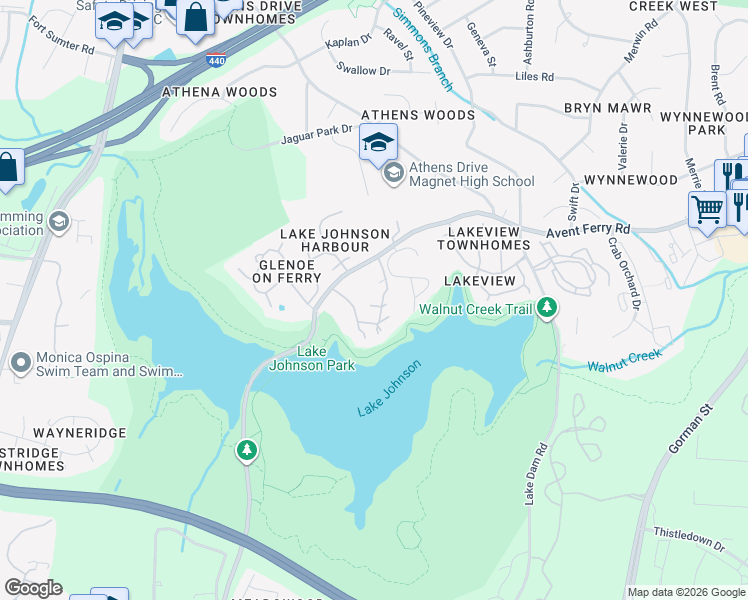 map of restaurants, bars, coffee shops, grocery stores, and more near 4201 Avent Ferry Road in Raleigh