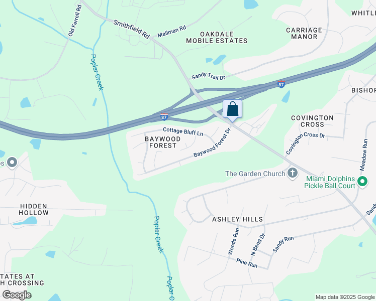 map of restaurants, bars, coffee shops, grocery stores, and more near 525 Highsmith Court in Knightdale