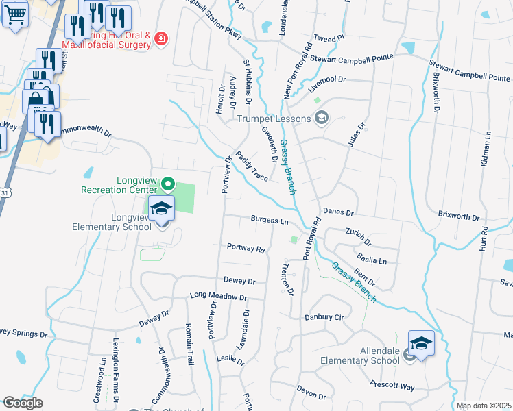 map of restaurants, bars, coffee shops, grocery stores, and more near 4006 Kilbrian Court in Spring Hill