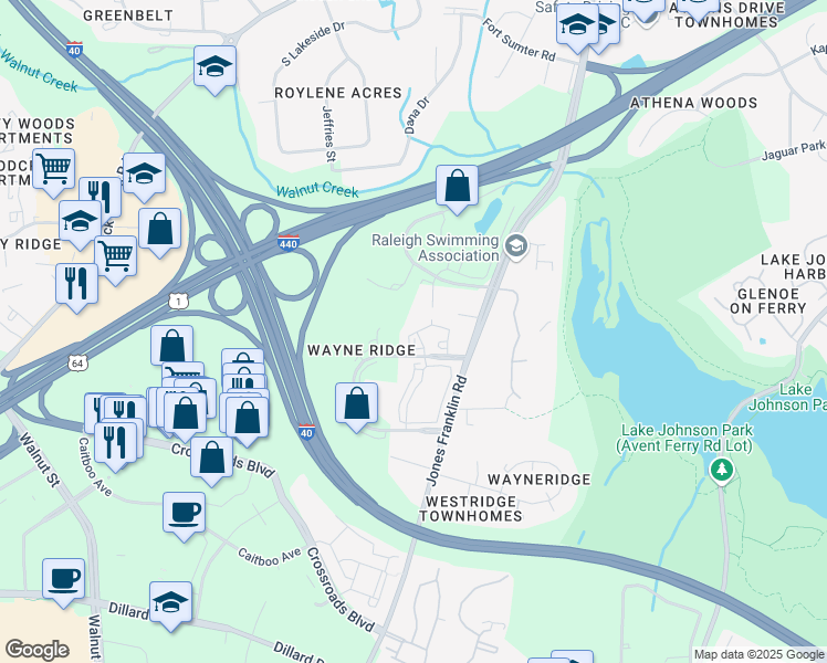 map of restaurants, bars, coffee shops, grocery stores, and more near 1221 Winding Arbor Trail in Raleigh