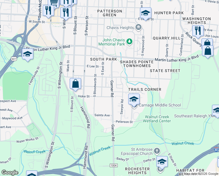 map of restaurants, bars, coffee shops, grocery stores, and more near 528 Branch Street in Raleigh