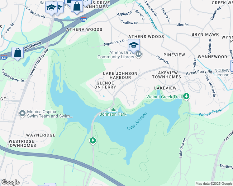 map of restaurants, bars, coffee shops, grocery stores, and more near 1229 Stoneferry Lane in Raleigh