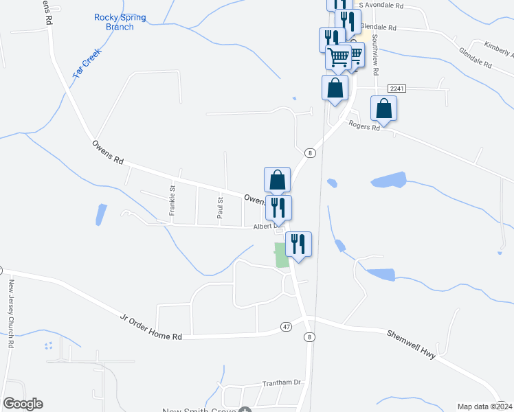 map of restaurants, bars, coffee shops, grocery stores, and more near 189 Owens Road in Lexington