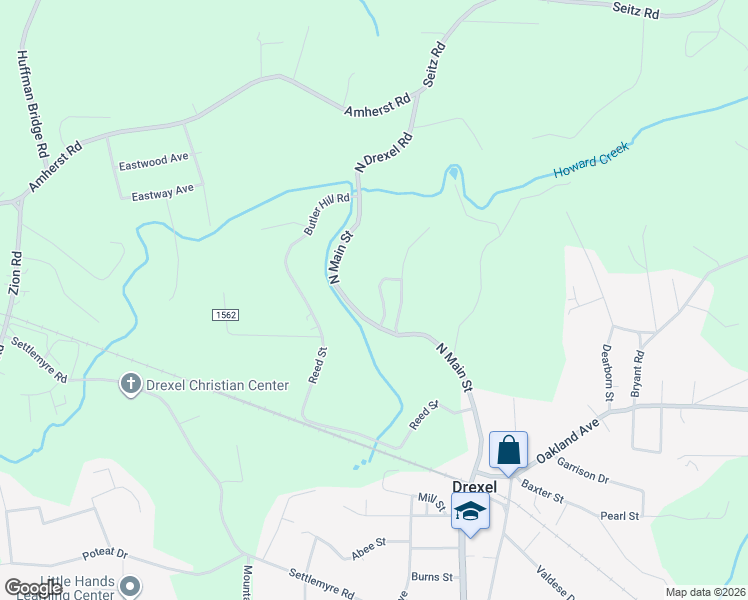 map of restaurants, bars, coffee shops, grocery stores, and more near 200-204 South Main Street in Drexel