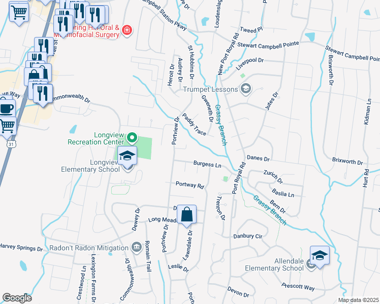map of restaurants, bars, coffee shops, grocery stores, and more near 4006 Kilbrian Court in Spring Hill