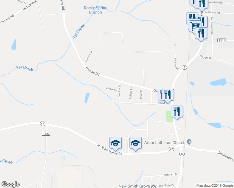 map of restaurants, bars, coffee shops, grocery stores, and more near 186 Frankie Street in Lexington