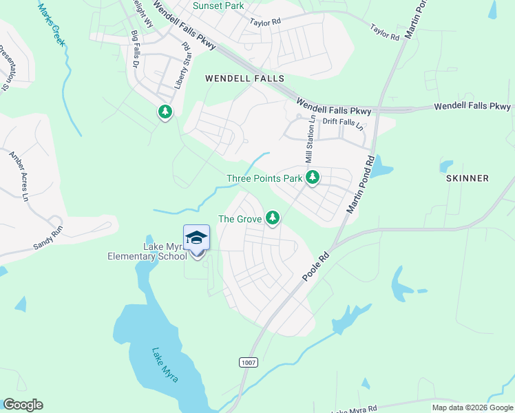 map of restaurants, bars, coffee shops, grocery stores, and more near 1533 Big Falls Dr in Wendell