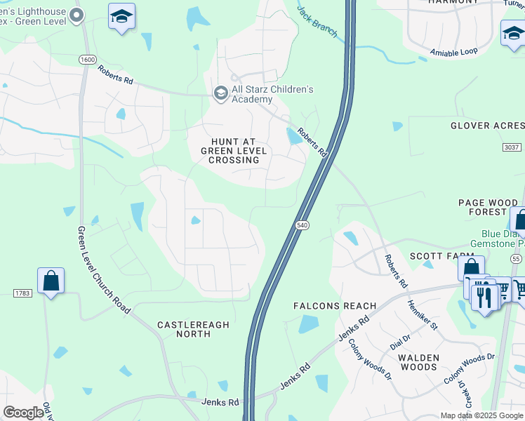 map of restaurants, bars, coffee shops, grocery stores, and more near 437 Brook Pine Trail in Apex