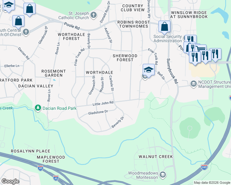 map of restaurants, bars, coffee shops, grocery stores, and more near 929 Carlisle Street in Raleigh