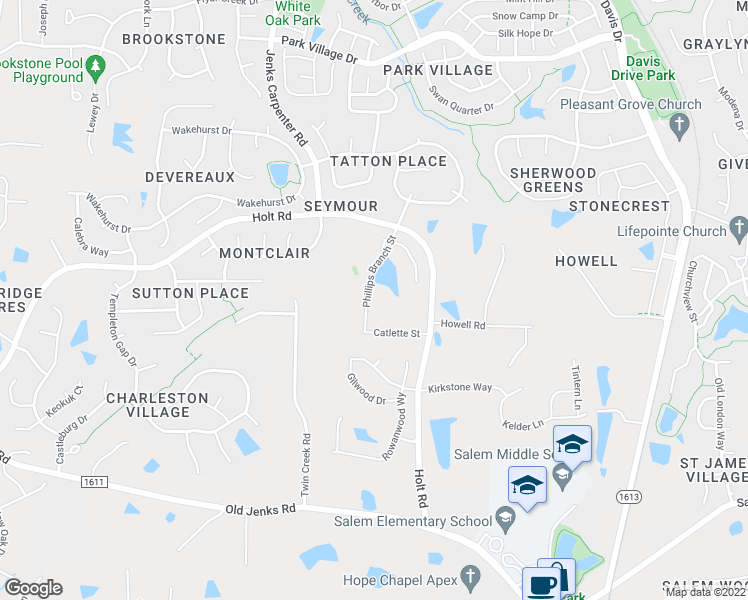 map of restaurants, bars, coffee shops, grocery stores, and more near 1337 Holt Road in Apex