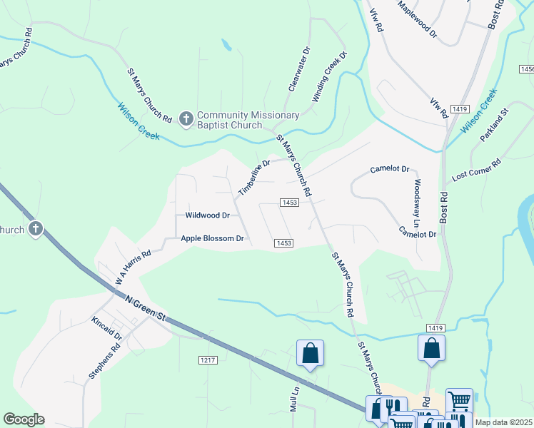 map of restaurants, bars, coffee shops, grocery stores, and more near 207 Edgewood Circle in Morganton