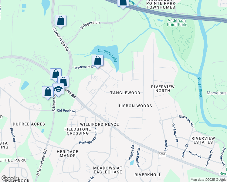 map of restaurants, bars, coffee shops, grocery stores, and more near 5209 Tanglewood Pine Lane in Raleigh