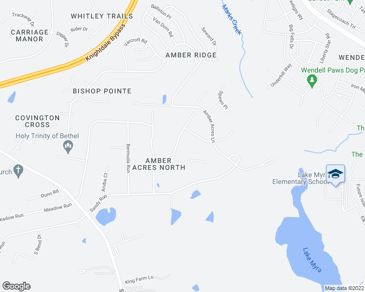 map of restaurants, bars, coffee shops, grocery stores, and more near 1009 Windward Psge in Knightdale