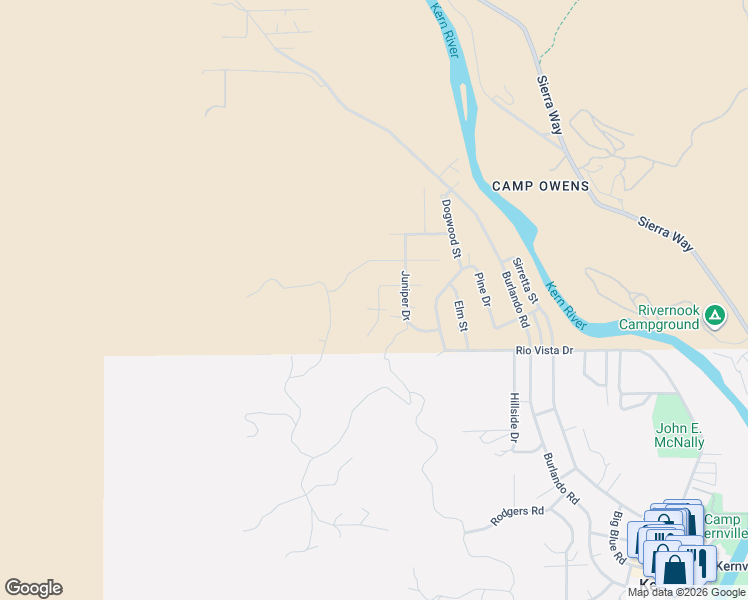 map of restaurants, bars, coffee shops, grocery stores, and more near 14 Oak Court in Kernville