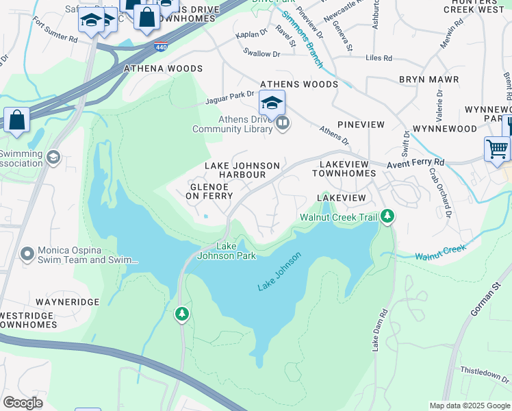 map of restaurants, bars, coffee shops, grocery stores, and more near 4307 Avent Ferry Road in Raleigh