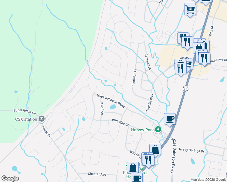 map of restaurants, bars, coffee shops, grocery stores, and more near 3004 Trawler Court in Spring Hill