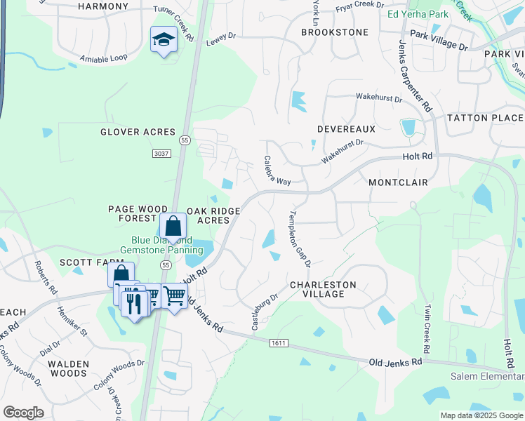 map of restaurants, bars, coffee shops, grocery stores, and more near 2028 Battlewood Road in Apex