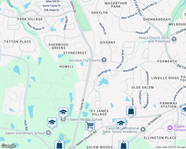 map of restaurants, bars, coffee shops, grocery stores, and more near 239 Churchview Street in Cary