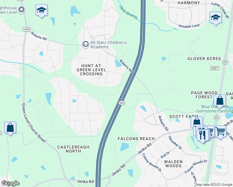 map of restaurants, bars, coffee shops, grocery stores, and more near 400 Brook Pine Trail in Apex