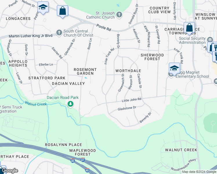 map of restaurants, bars, coffee shops, grocery stores, and more near 924 Beverly Drive in Raleigh